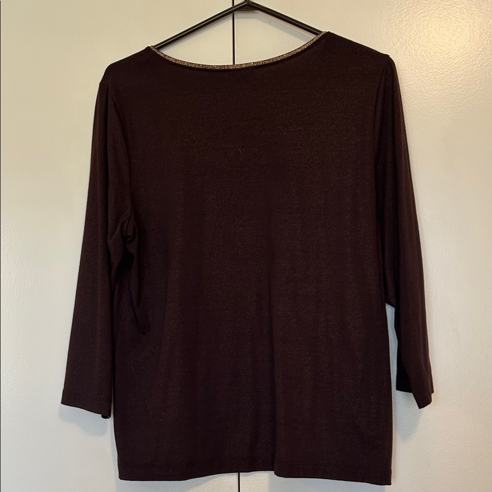Chico’s Women's Brown 3/4 Long-Sleeve Scoop Neck Top size 2 - Picture 6 of 8